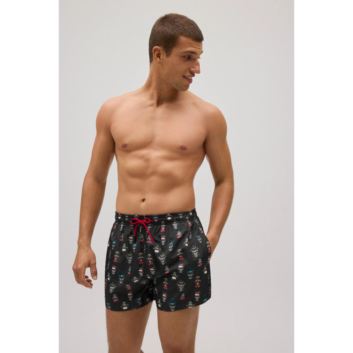 Costume corto leggero con stampa teschio nero