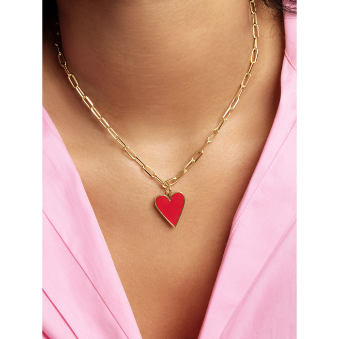 Collar Lovely Heart Red Enamel Baño Oro