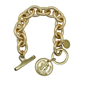 Pulsera en cadena con moneda Camp antigua en dorado