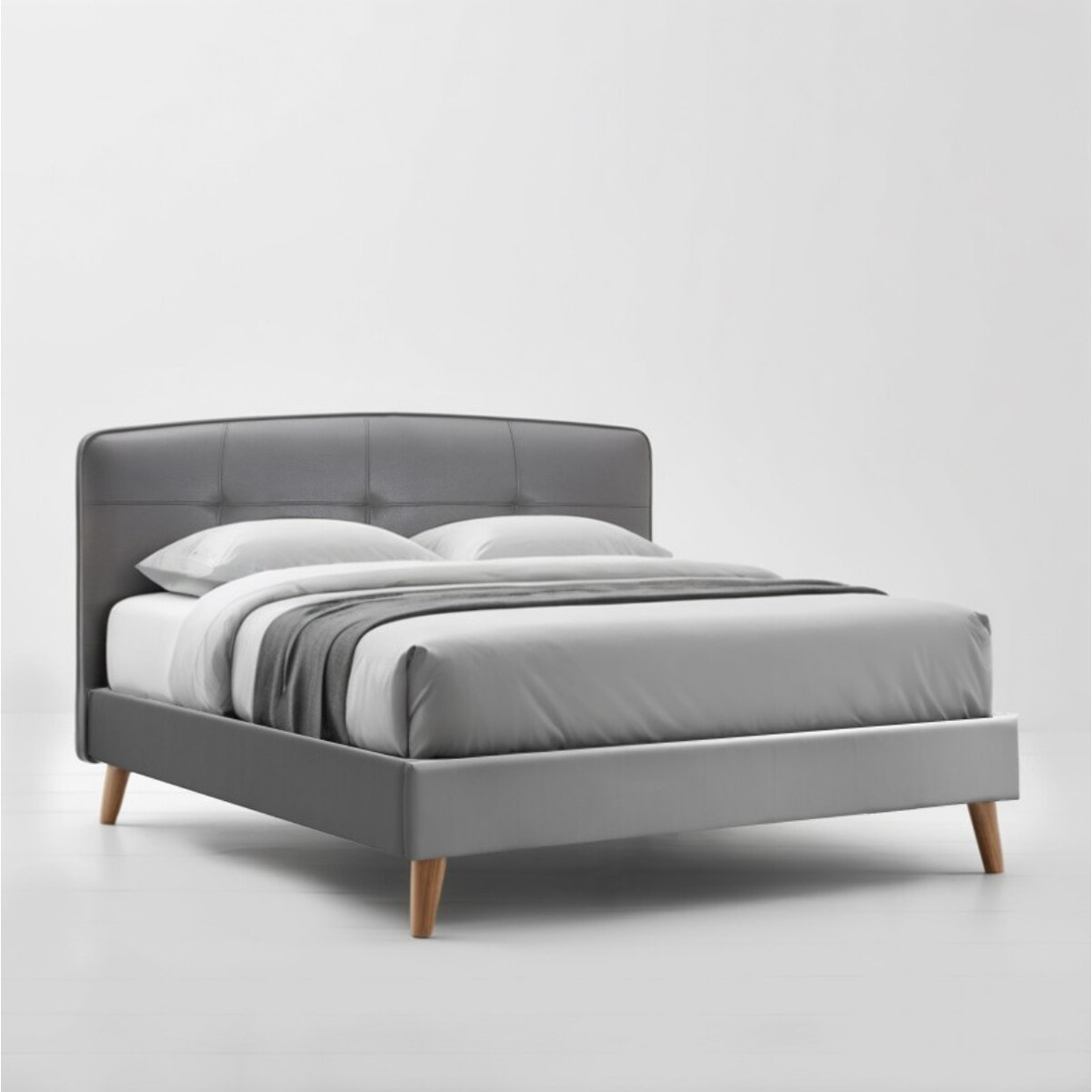 Lit Wallace avec tête de lit | cadre à lattes flexibles | Confort et robuste | Montage simple rapide | Simili cuir | Gris