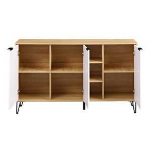 Credenza moderna 3 ante in legno rovere e bianco 142x35