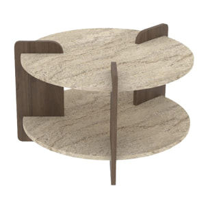 Table basse en bois "Oalla" 70 x 70 x 45 cm - Travertin