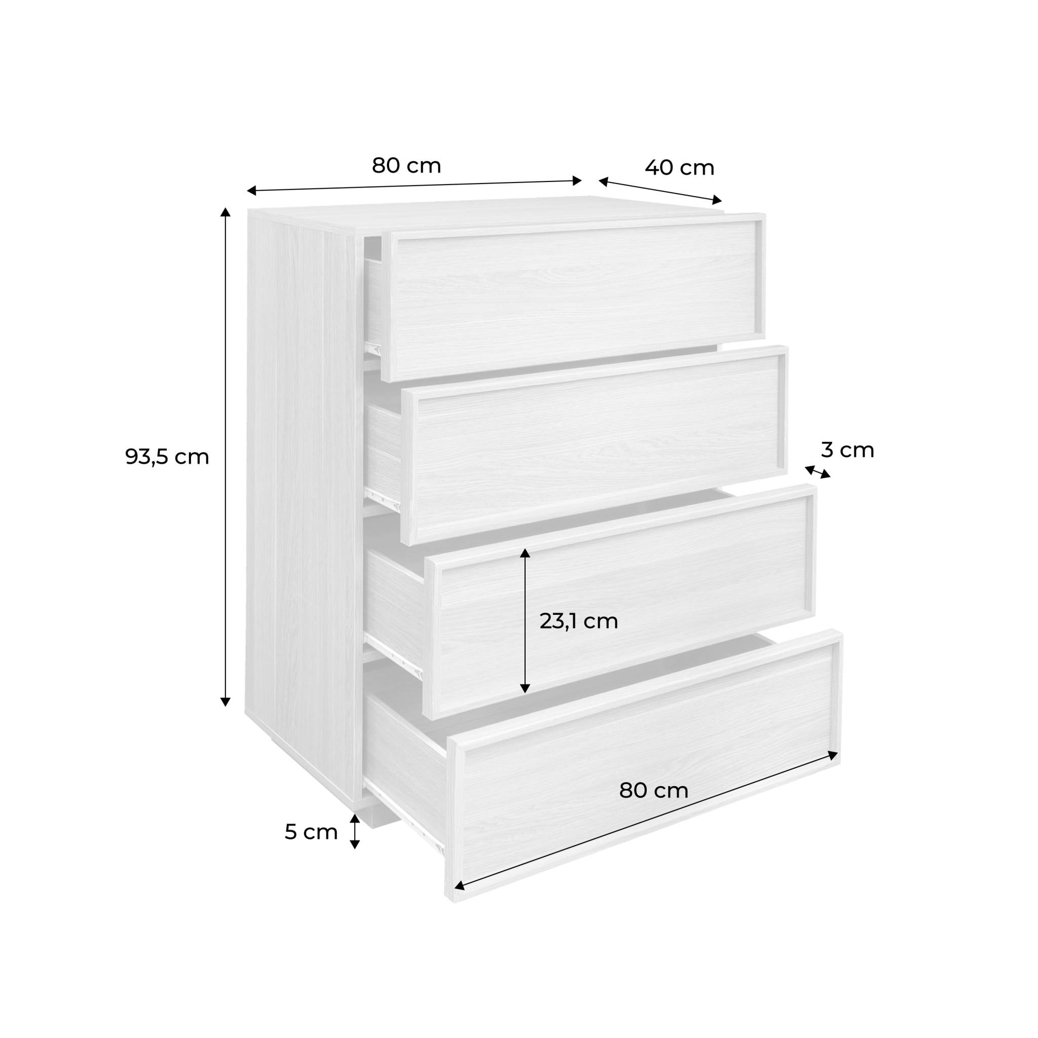 Commode de rangement effet bois naturel  4 tiroirs L 80 x P 43 x H 98.5cm - Kuba