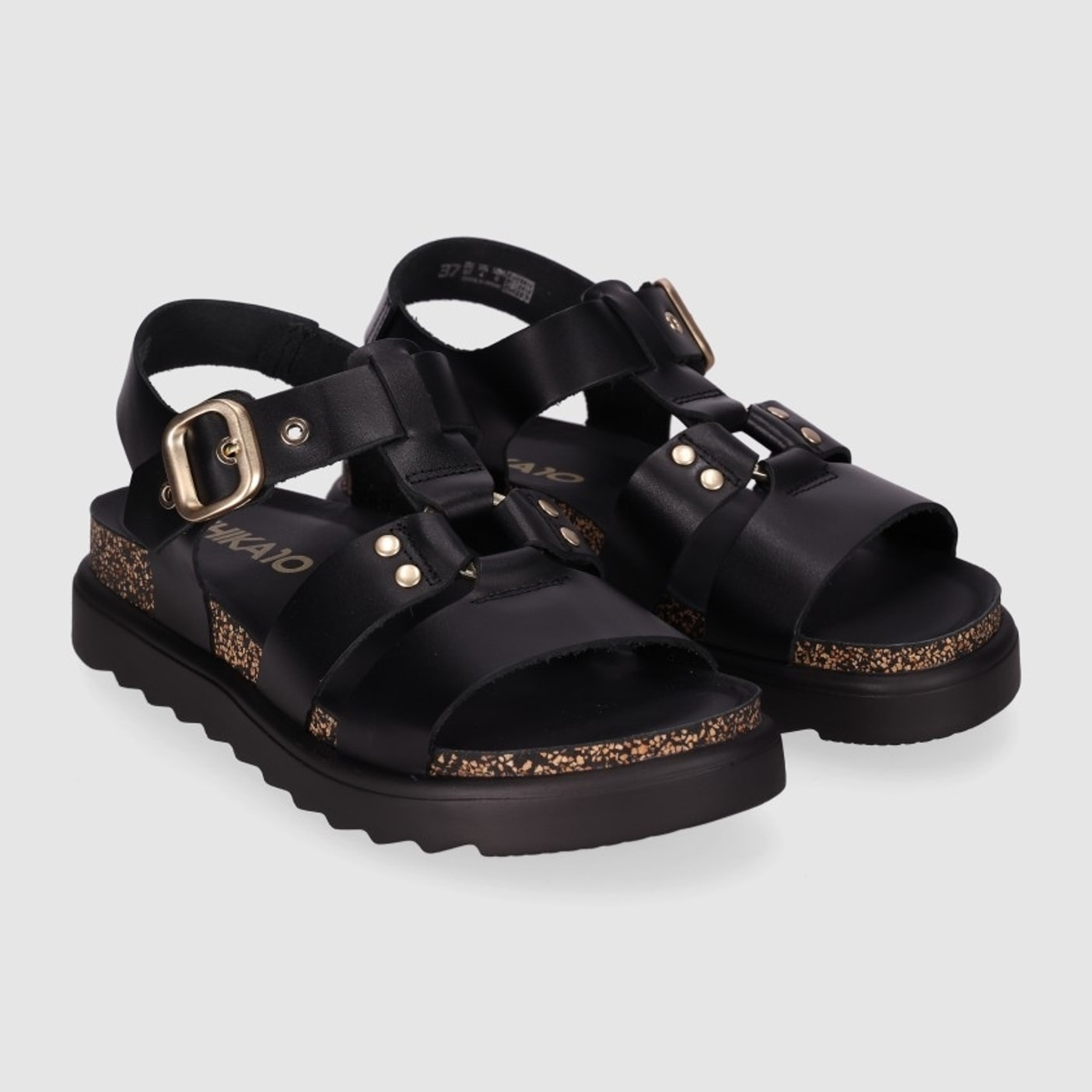 Sandalias de Piel - Negro - Tacón: Bajo