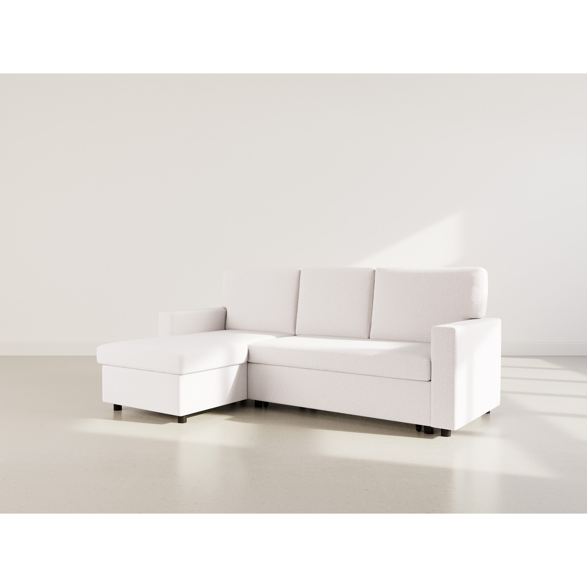 Meiya - Canapé d'angle réversible 4 places convertible avec coffre en tissu bouclette - Beige