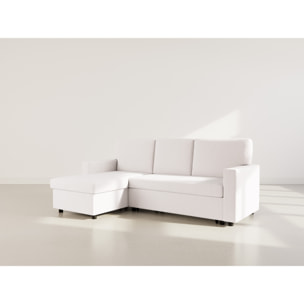 Meiya - Canapé d'angle réversible 4 places convertible avec coffre en tissu bouclette - Beige