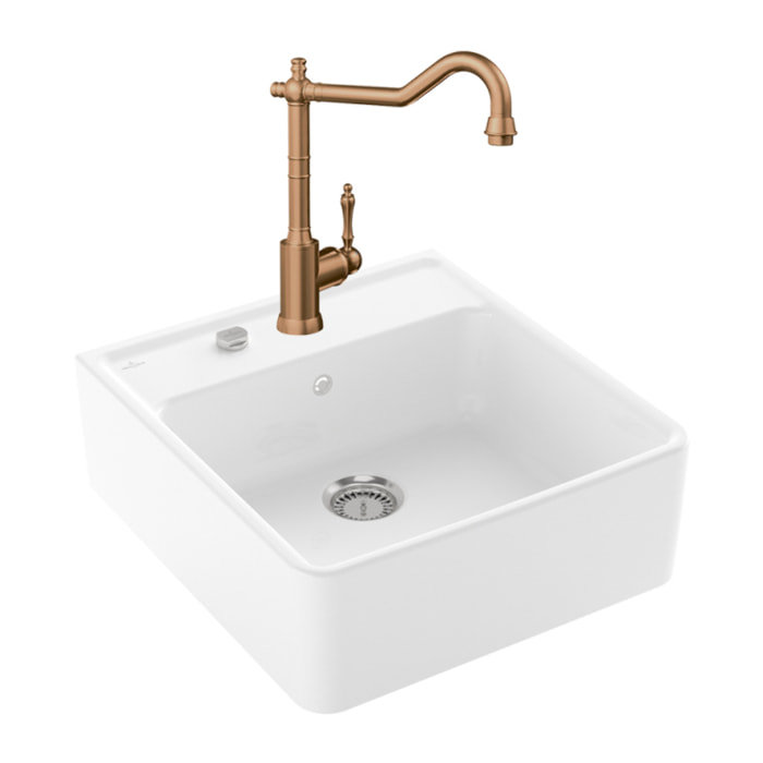 Evier Timbre d'office Tradition 1 bac vidage auto + Robinet de cuisine Avia 2.0 Bronze