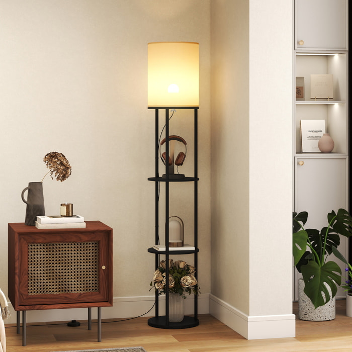 Lámpara de Pie con Estantes, Lámpara con 3 Temperaturas de Color, Control Remoto, para Salón, Dormitorio, Oficina, Negro