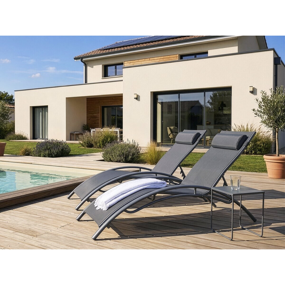 Bain de soleil en aluminium "Beauty" - Phoenix - Gris foncé / Argenté - Lot de 2