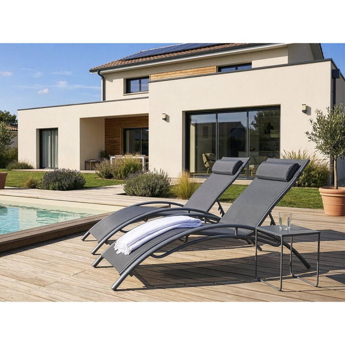 Bain de soleil en aluminium "Beauty" - Phoenix - Gris foncé / Argenté - Lot de 2