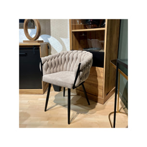 Chaise en tissu beige avec accoudoirs et pieds en métal - MELODIE 2
