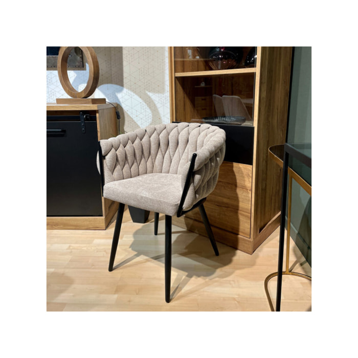 Chaise en tissu beige avec accoudoirs et pieds en métal - MELODIE 2