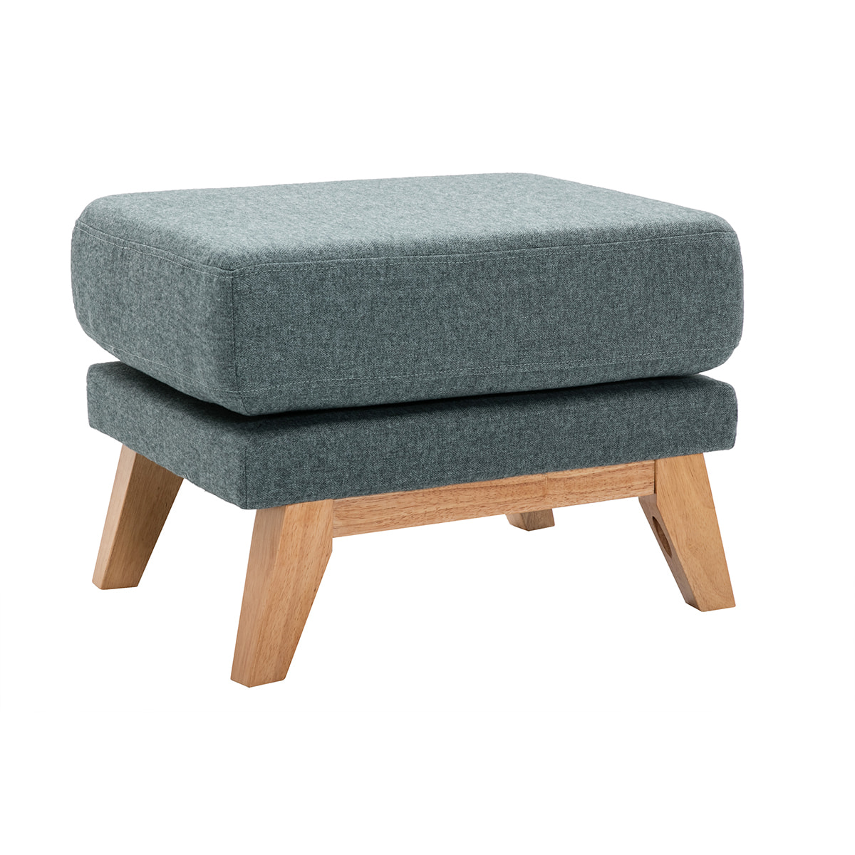 Pouf repose-pieds déhoussable scandinave en tissu vert de gris et bois clair OSLO