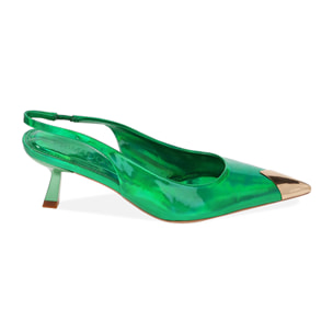 Décolleté slingback specchio verdi, tacco 6 cm