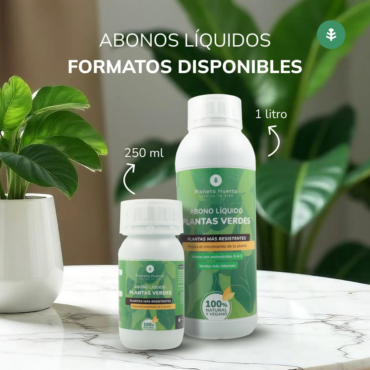 PLANETA HUERTO | Abono Líquido Plantas Verdes 250 ml Fertilizante Natural - Abono para Plantas Verdes en Interiores y Exteriores