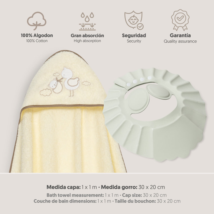 Capa Baño 1X1 Mod Cigueña Oso+Gorro Beig