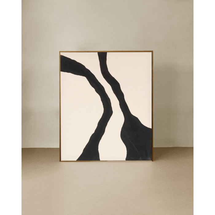 Tableau blanc et noir décoratif sur coton avec cadre en bois peint à la main à la peinture à l'huile en différentes tailles