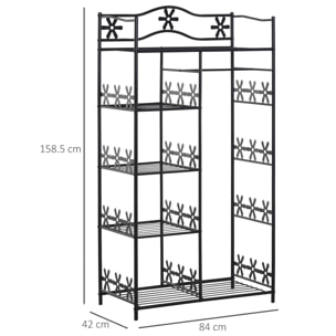 HomCom Armadio Guardaroba Appendiabiti in Ferro, Nero, 84x42x159cm