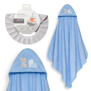 Capa Baño 1X1 Mod Oso Tumbado Conejito+Gorro Azul