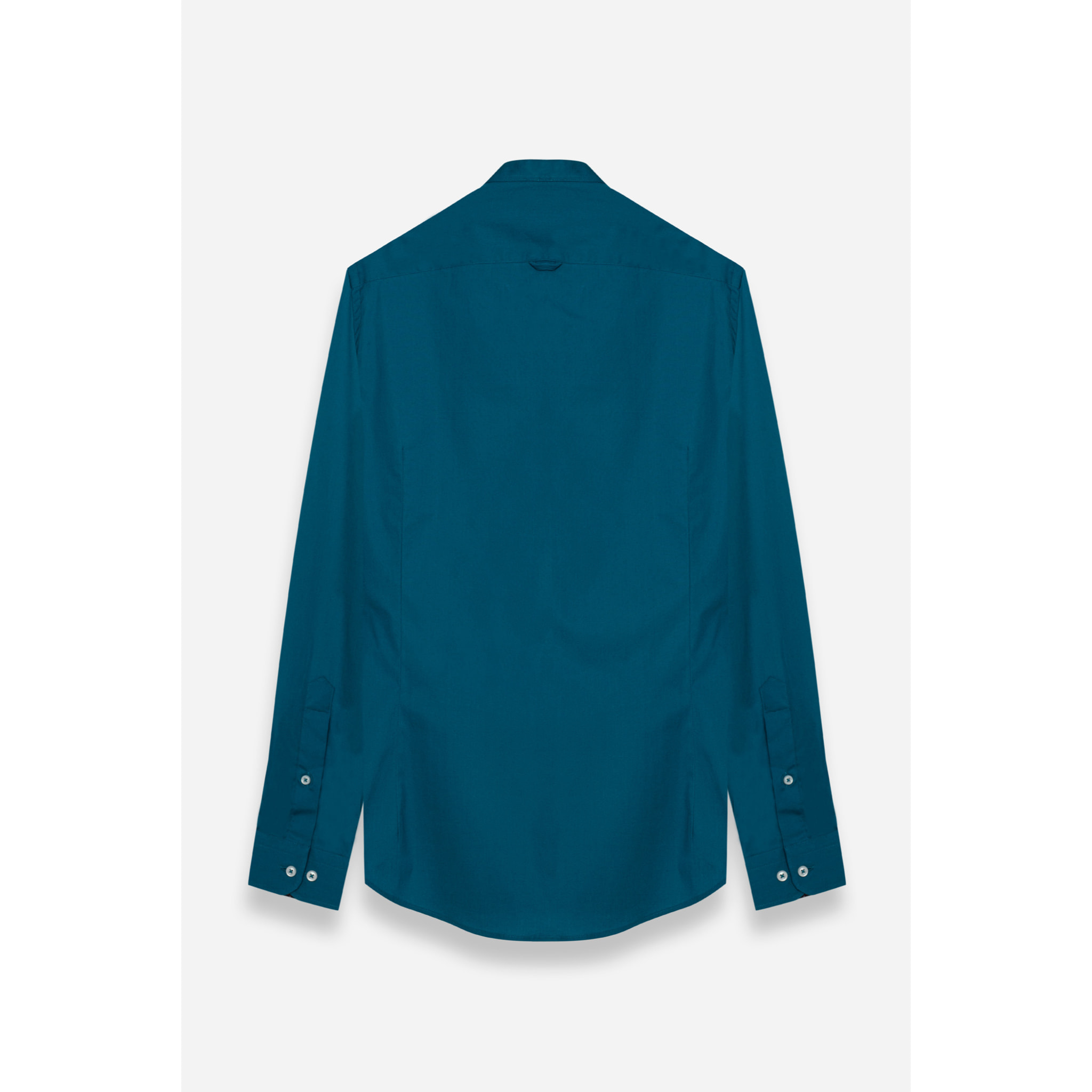 Camicia Uomo Coreano Slim Popeline Stretch Unito Verde Ottanio