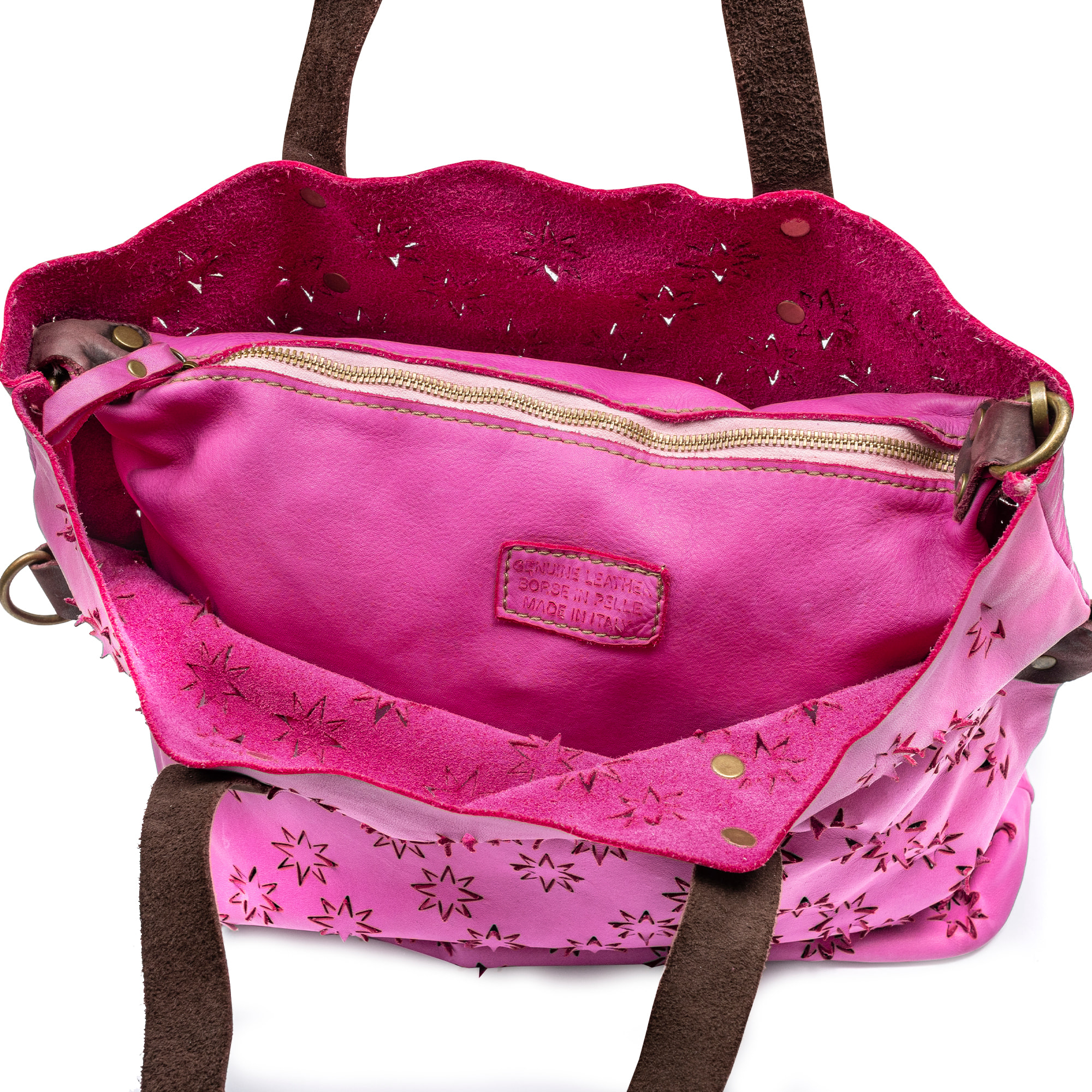 Badia bolso shopper mujer. Piel auténtica Napa con diseño de estrellas perforadas.