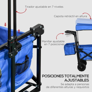 Carro Plegable para Playa Toldo Manillar Telescópico 117x55x98 cm Azul