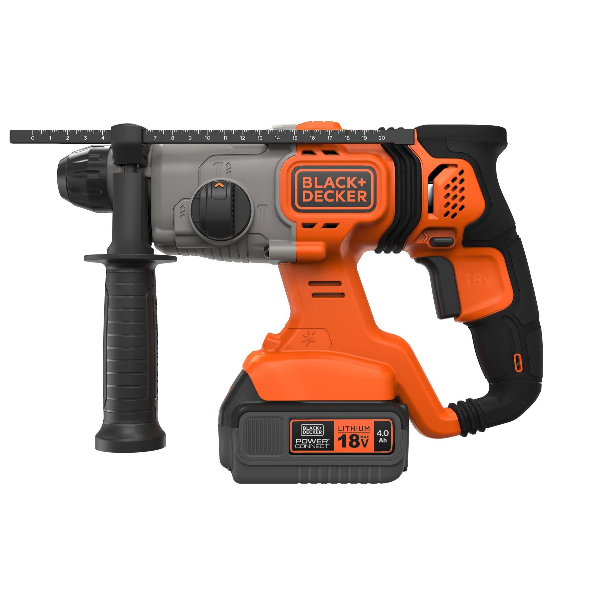Marteau perforateur sans fil 18V SDS-Plus, batterie 4.0Ah, chargeur 2A, coffret, poignée réglable, éclairage LED