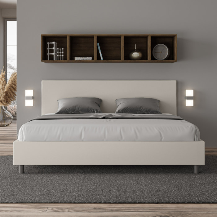 Lit king size sans sommier rembourré 180x190 similicuir blanc Adele