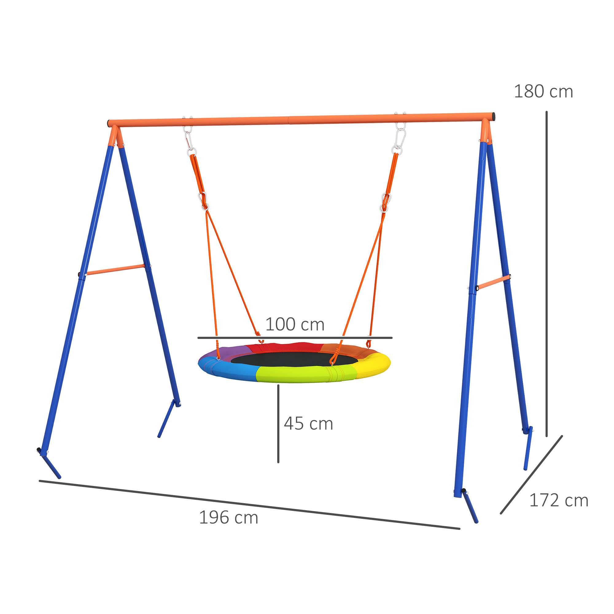 Outsunny Altalena da Giardino a Nido per 1-2 Bambini in Metallo Rinforzato, 196x172x180cm, Multicolore
