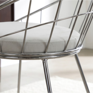 Lot de 2 chaises en métal chromé et coussin blanc ALEX