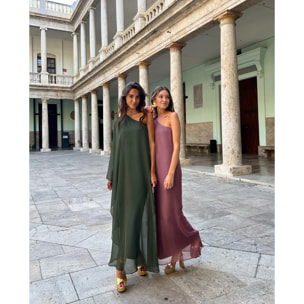 Vestido largo con capa asimétrico