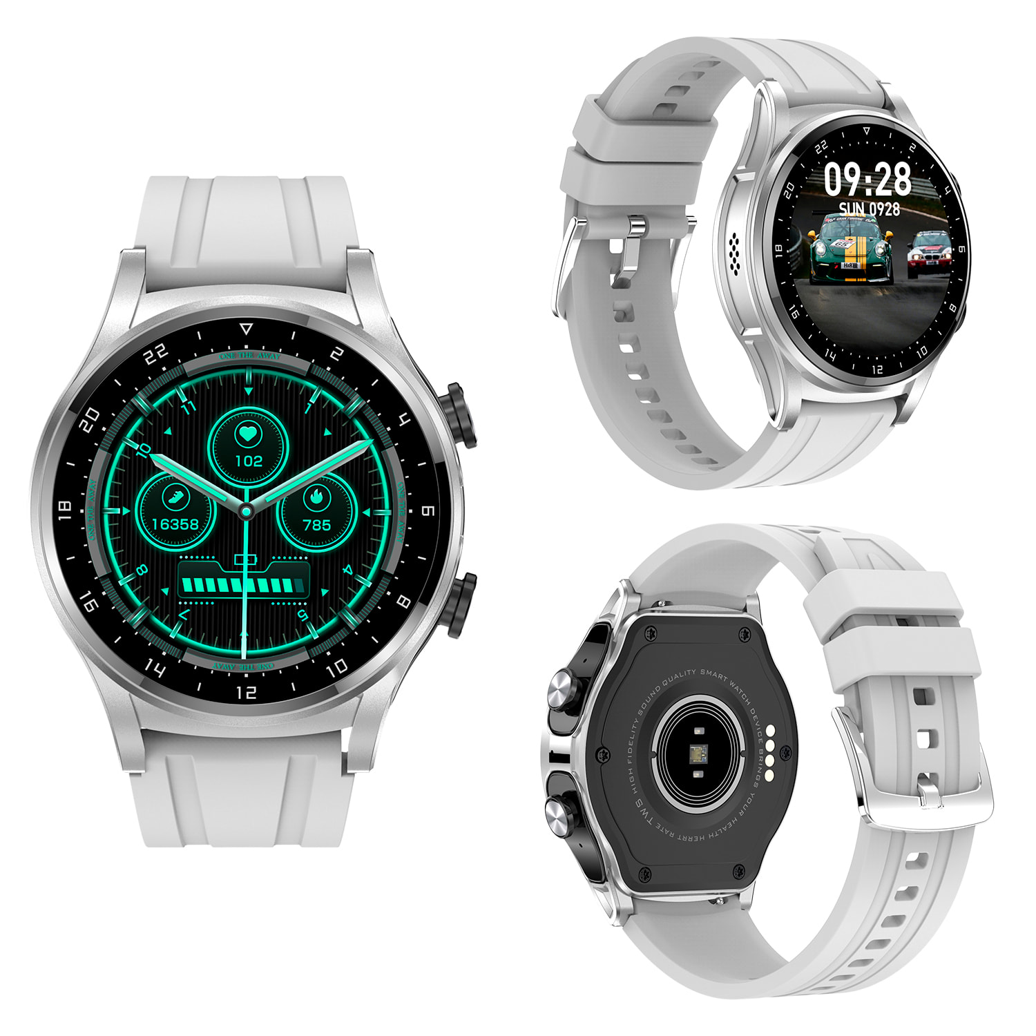 Smartwatch GT66 multideporte, mediciones de tensión y O2 en sangre, con auriculares TWS 5.1 integrados.