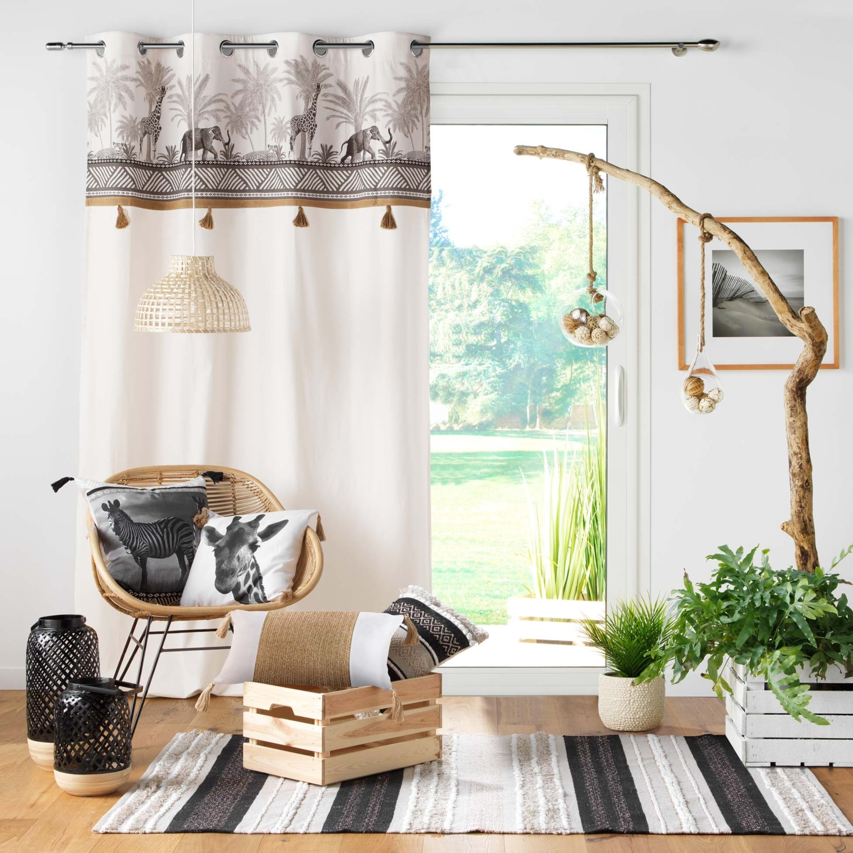 Rideau avec top esprit safari - Naturel