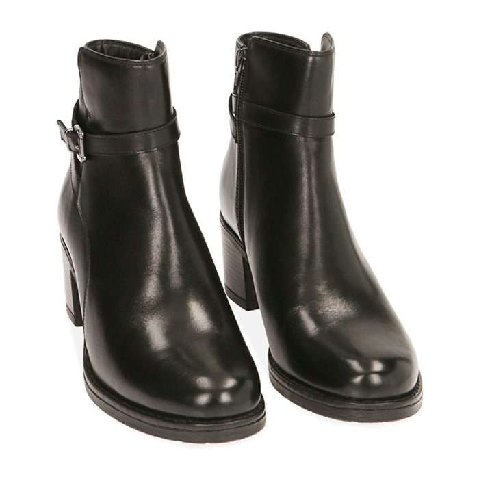 Botines negros de piel, tacón 6 cm