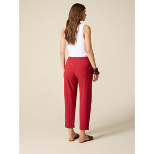 Oltre - Pantaloni cropped in tela misto viscosa - Rosso