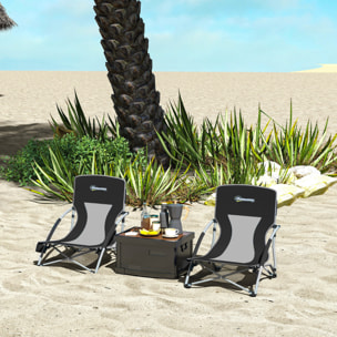 Lot de 2 chaises de plage pliantes - chaise de camping compacte légère poids net 2,2 Kg - métal polyester textilène noir