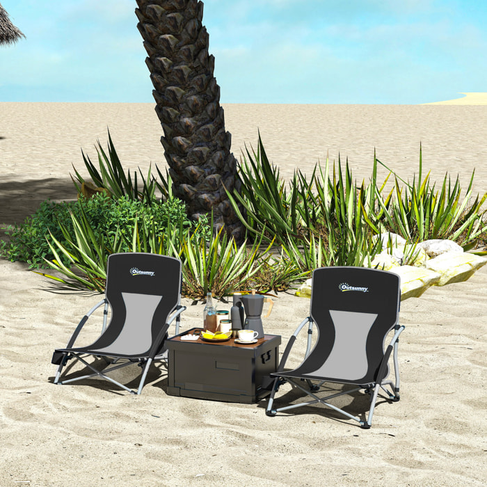 Lot de 2 chaises de plage pliantes - chaise de camping compacte légère poids net 2,2 Kg - métal polyester textilène noir