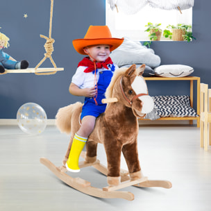 Caballo Balancín para Niños de +3 Años Caballo de Juguete con Asas Marco de Metal y Base de Madera Carga 40 kg 74x33x62 cm Marrón