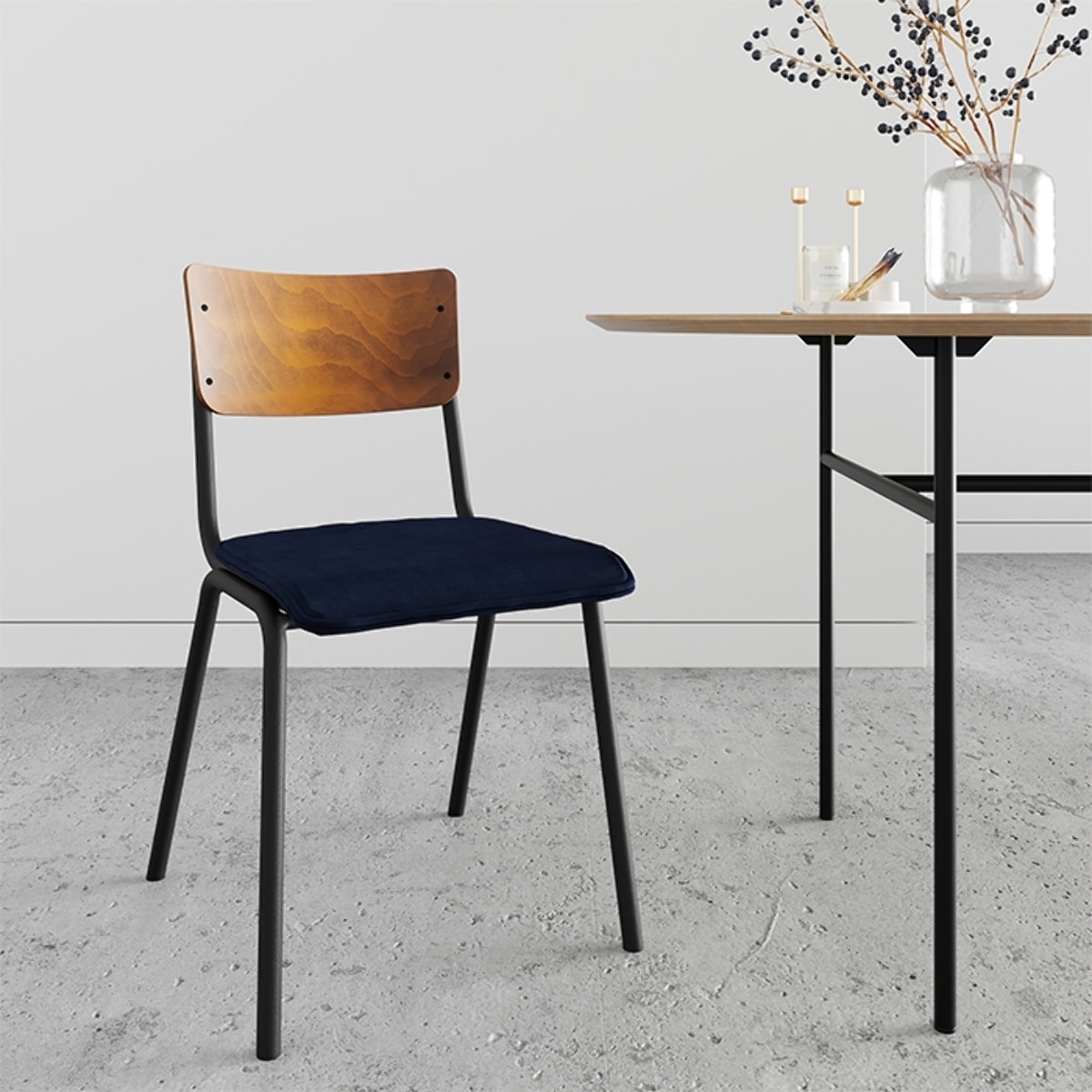 Lot de 2 chaises en bois foncé et velours bleu - Nico