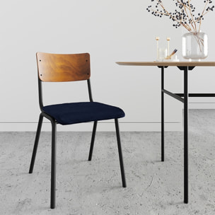 Lot de 2 chaises en bois foncé et velours bleu - Nico
