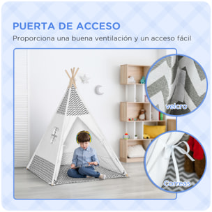 Tienda de Campaña para Niños de +3 Años Tipi Infantil de Madera Portátil con Ventana Colchoneta y Bolsa de Transporte para Interiores y Exteriores 120x120x155 cm Gris