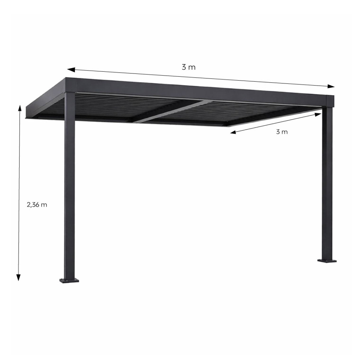 Pergola bioclimatique adossée en aluminium noir 3x3m PANAGIA