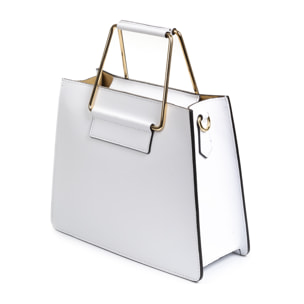 FIRENZE ARTEGIANI Agliano Borsa tote da donna. Vera Pelle Ruga Made in Italy 27x10x21 Cm. Colore bianco
