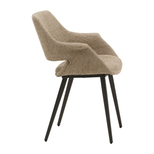 Set di 2 sedie EMBAJADORES in tessuto beige effetto bouclé e gambe in metallo nero, con braccioli