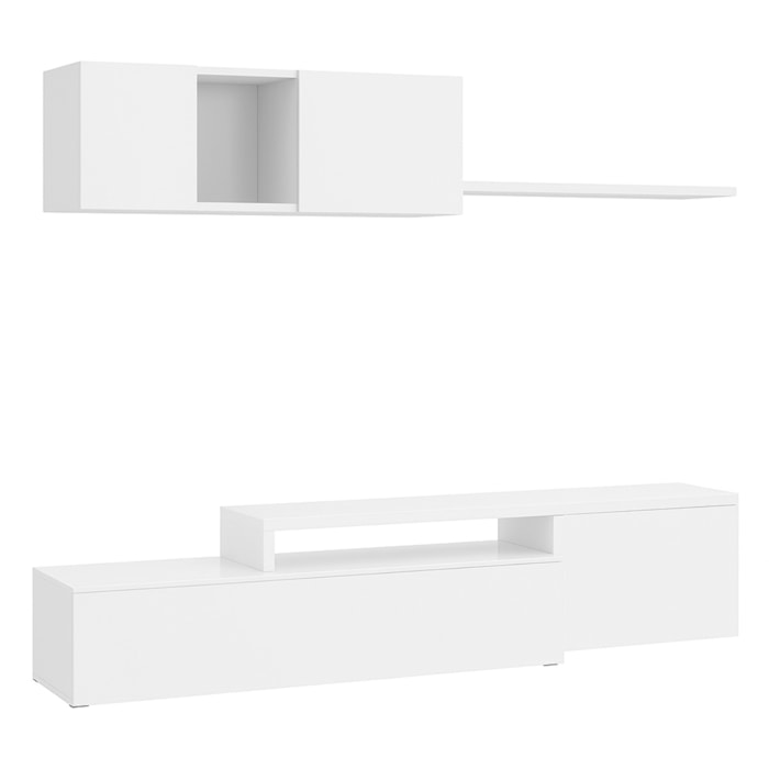 Parete Attrezzata Mobile Soggiorno TV con Mensola Pensile Salotto Base Televisione Sala Pranzo Design Moderno Reversibile 201 x 41 x 44 cm Bianco