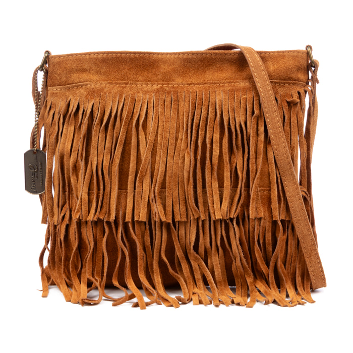 Avise bolso bandolera con flecos mujer. Piel auténtica Gamuza.