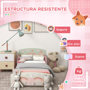 Conjunto para Niños Incluye 1 Cama Infantil de Madera con Barreras de Protección y 1 Estantería para Juguetes con 6 Cajas de Tela no Tejida Extraíbles Rosa