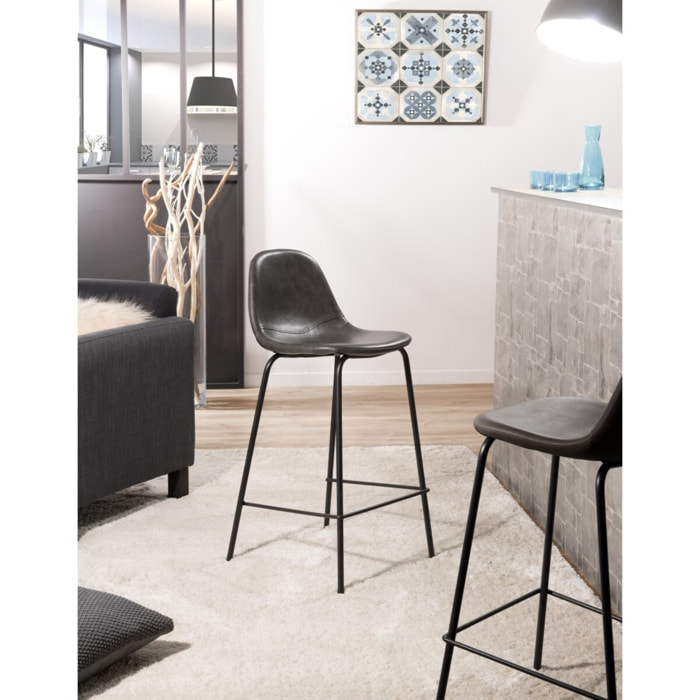 TOM - Lot de 2 tabourets de bar John anthracite hauteur d'assise 65cm