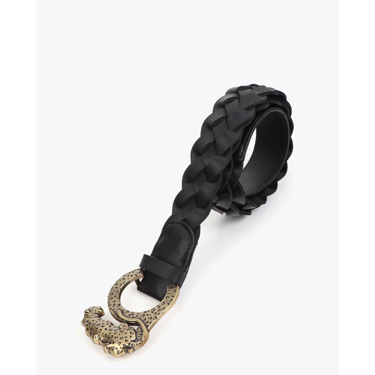 Cintura reversibile in similpelle intrecciata con fibbia con logo animale