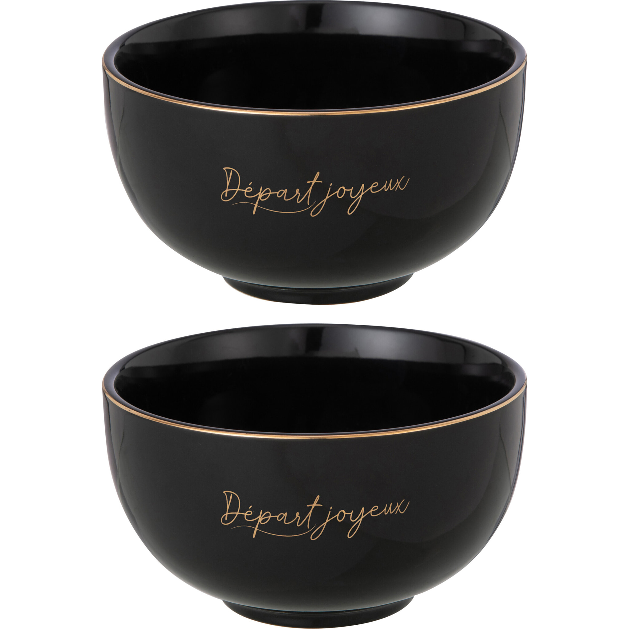 J-Line bol 'Départ Joyeux' - porcelaine - noir/or - large - 2 pcs